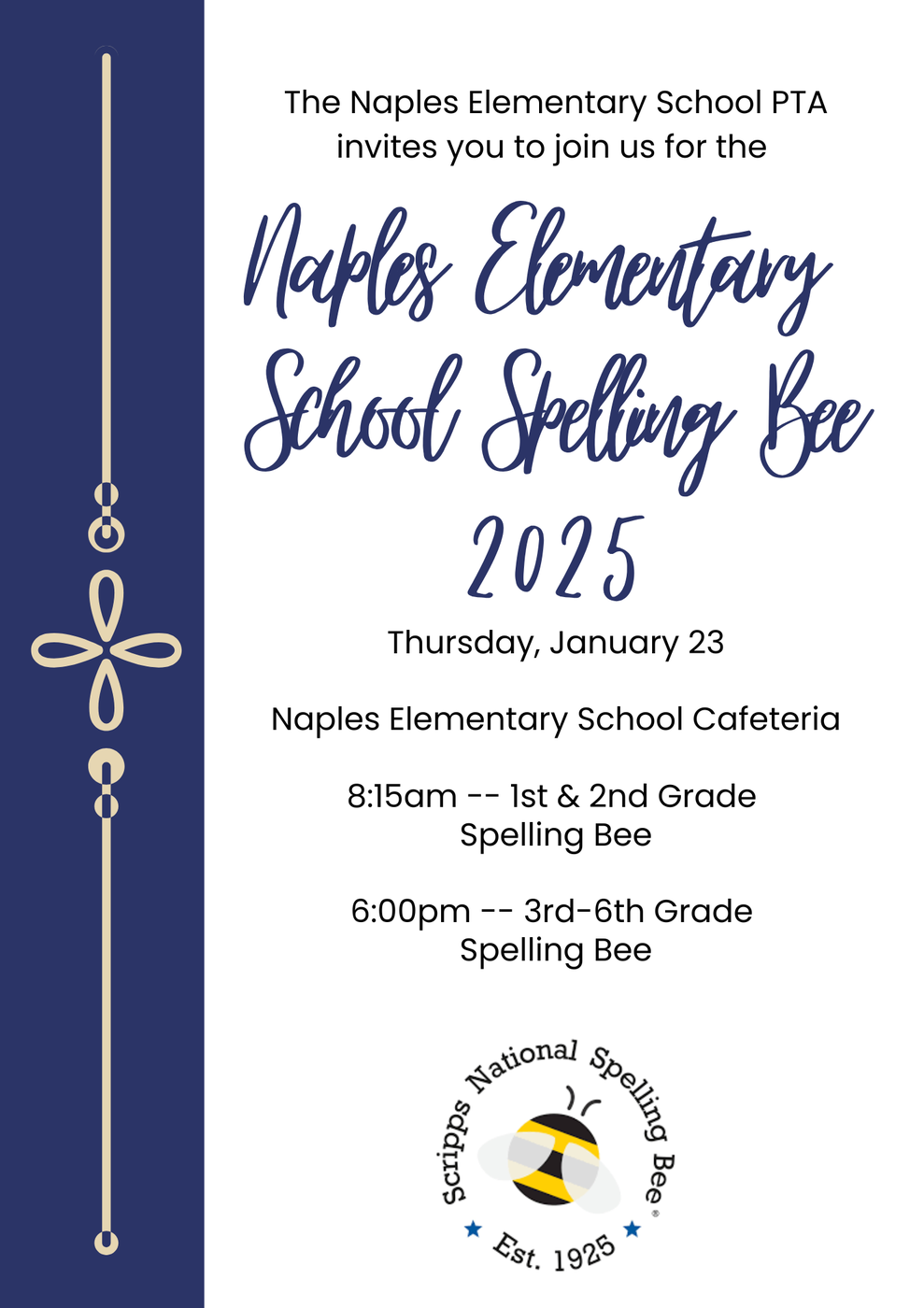 Naples Elementary School Spelling Bee Flyer 2025