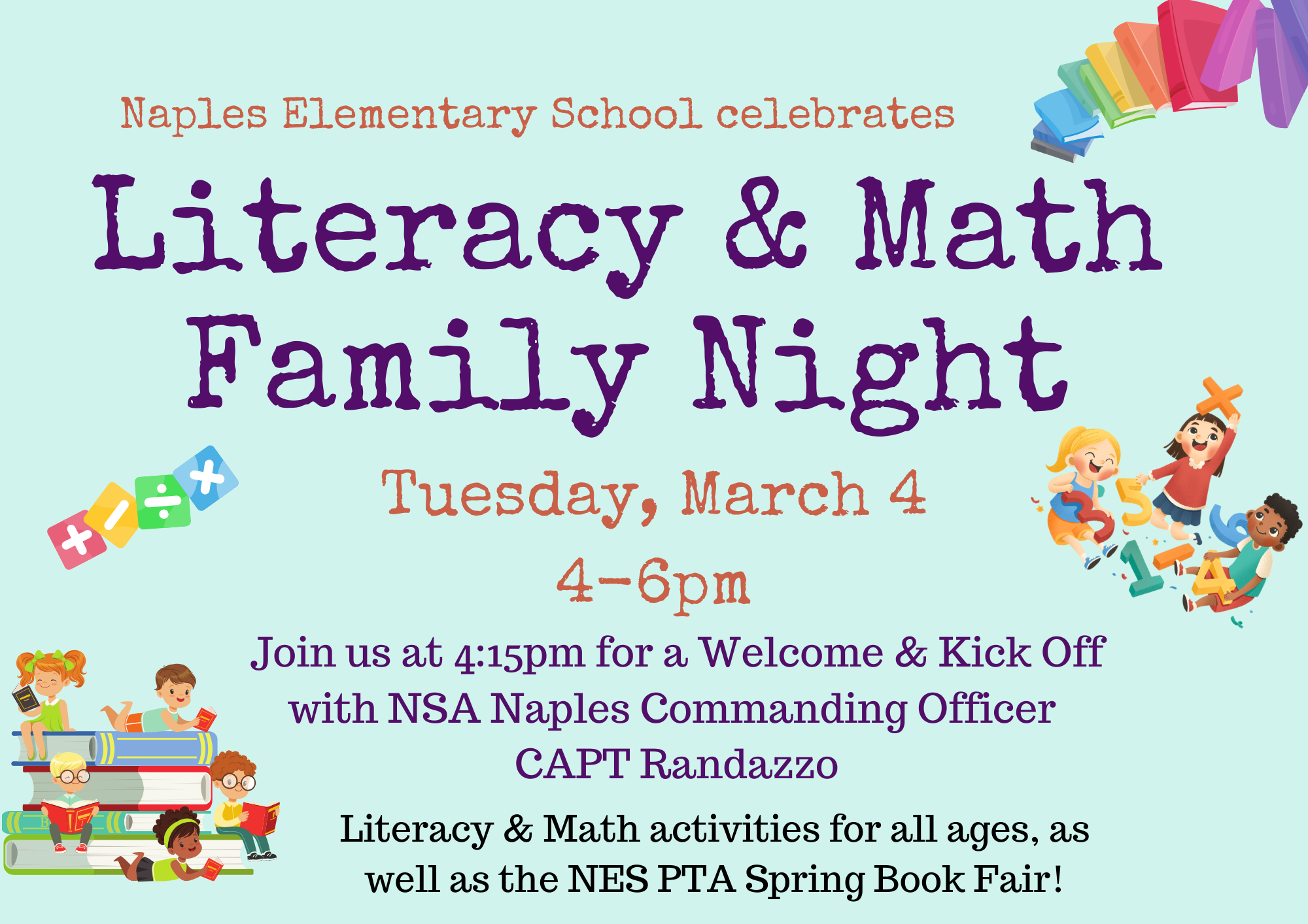 Literacy & Math Family Night: Tuesday, March 4 at 4 - 6 PM