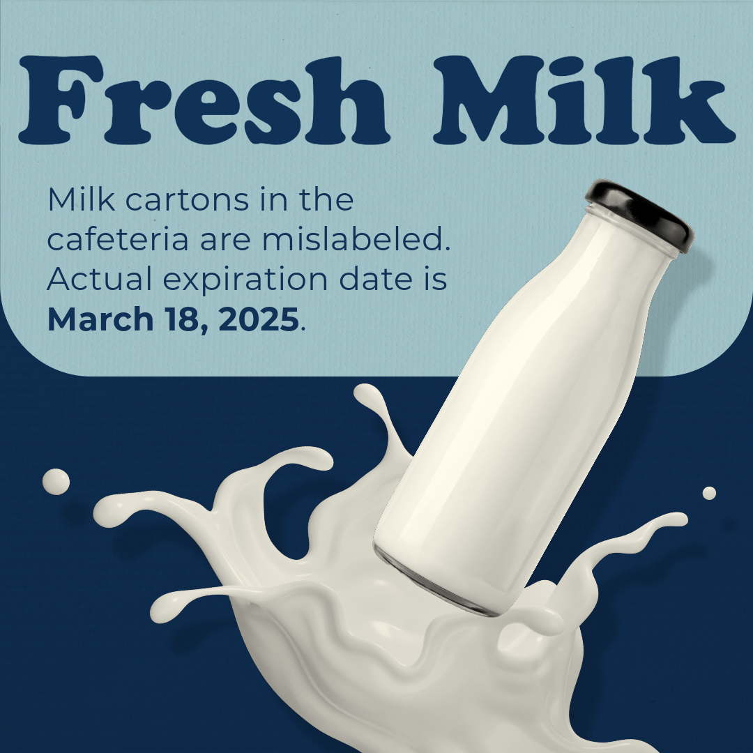 Cafeteria milk cartons expire March 18, 2025.