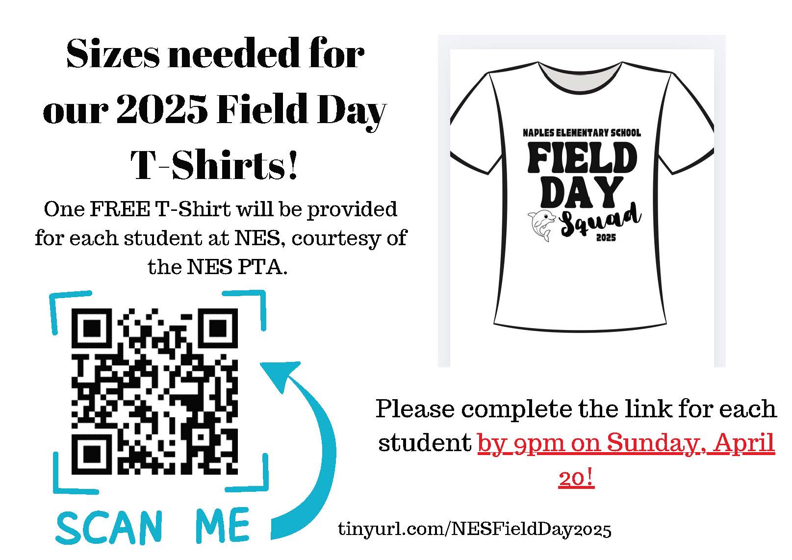 Order your free Field Day T-Shirt by Sunday, April 20