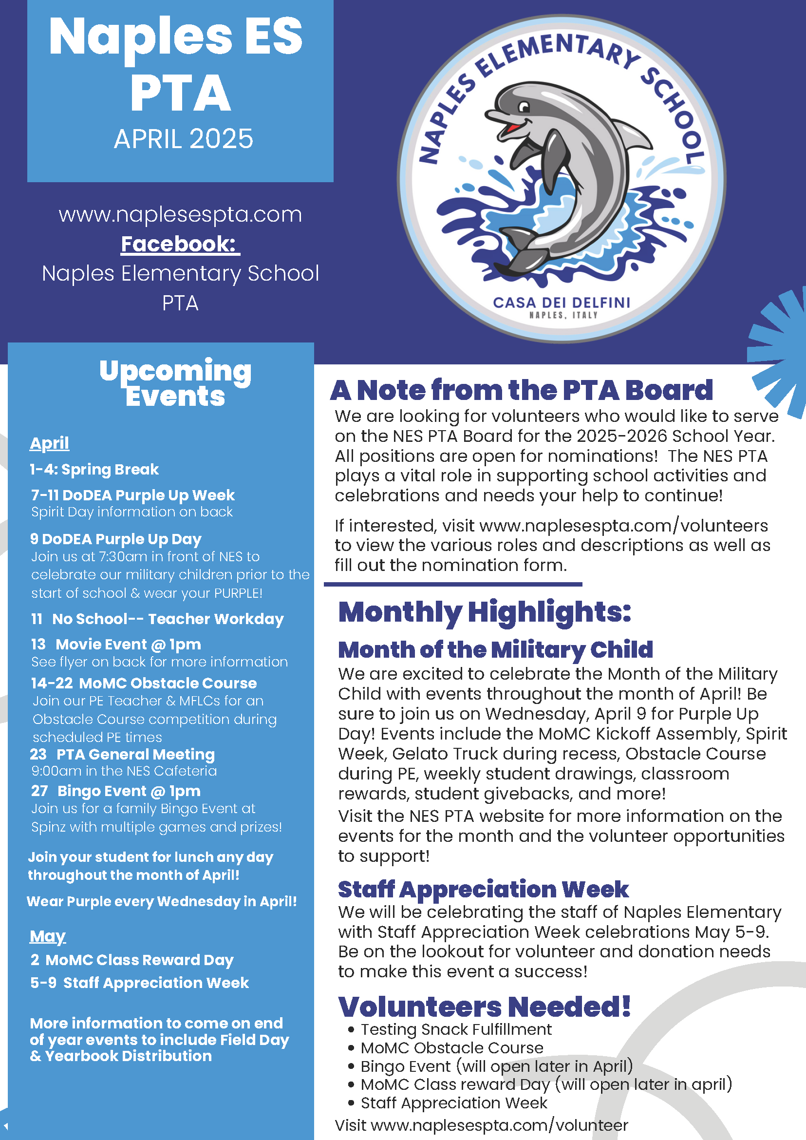 Naples ES PTA April 2025 Newsletter