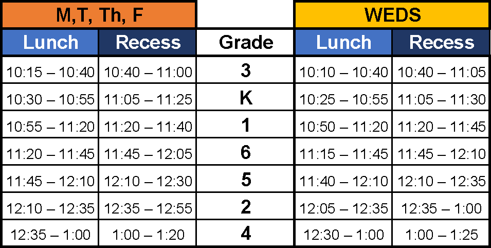 NES Lunch Schedule