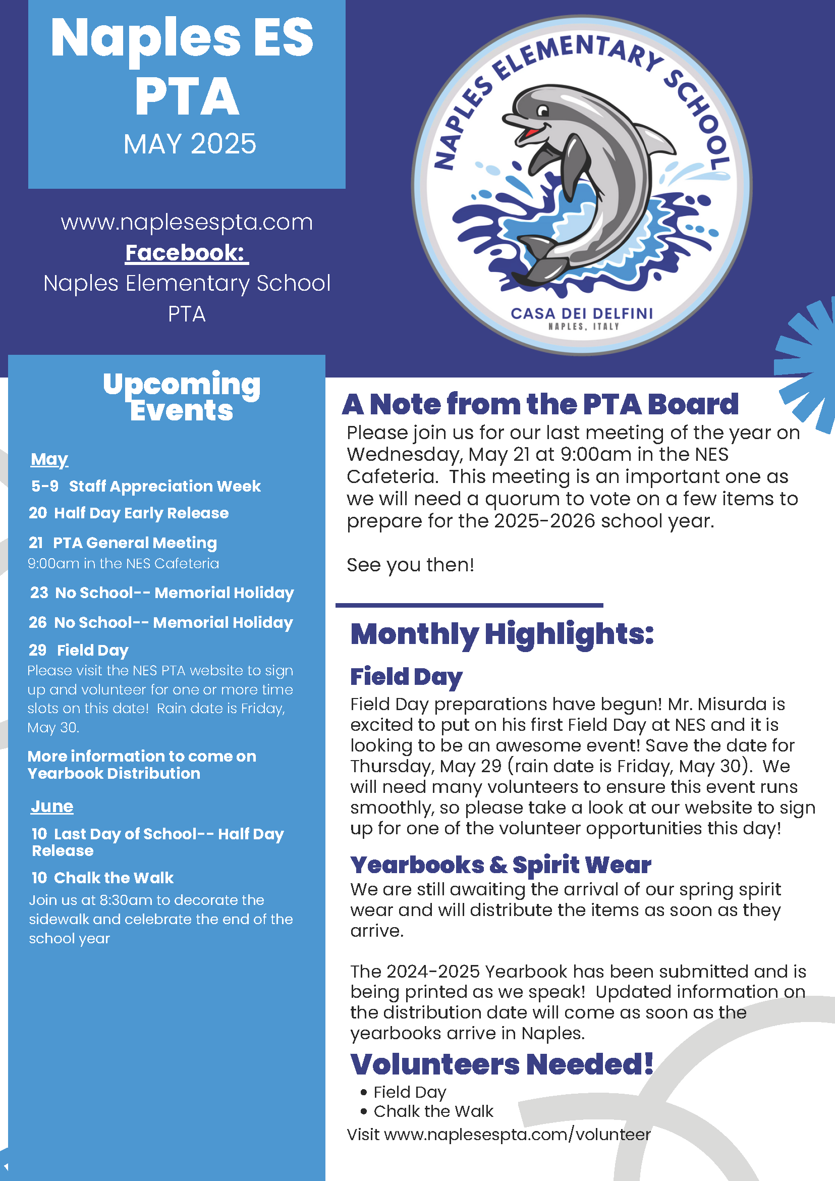 Naples ES PTA May Newsletter